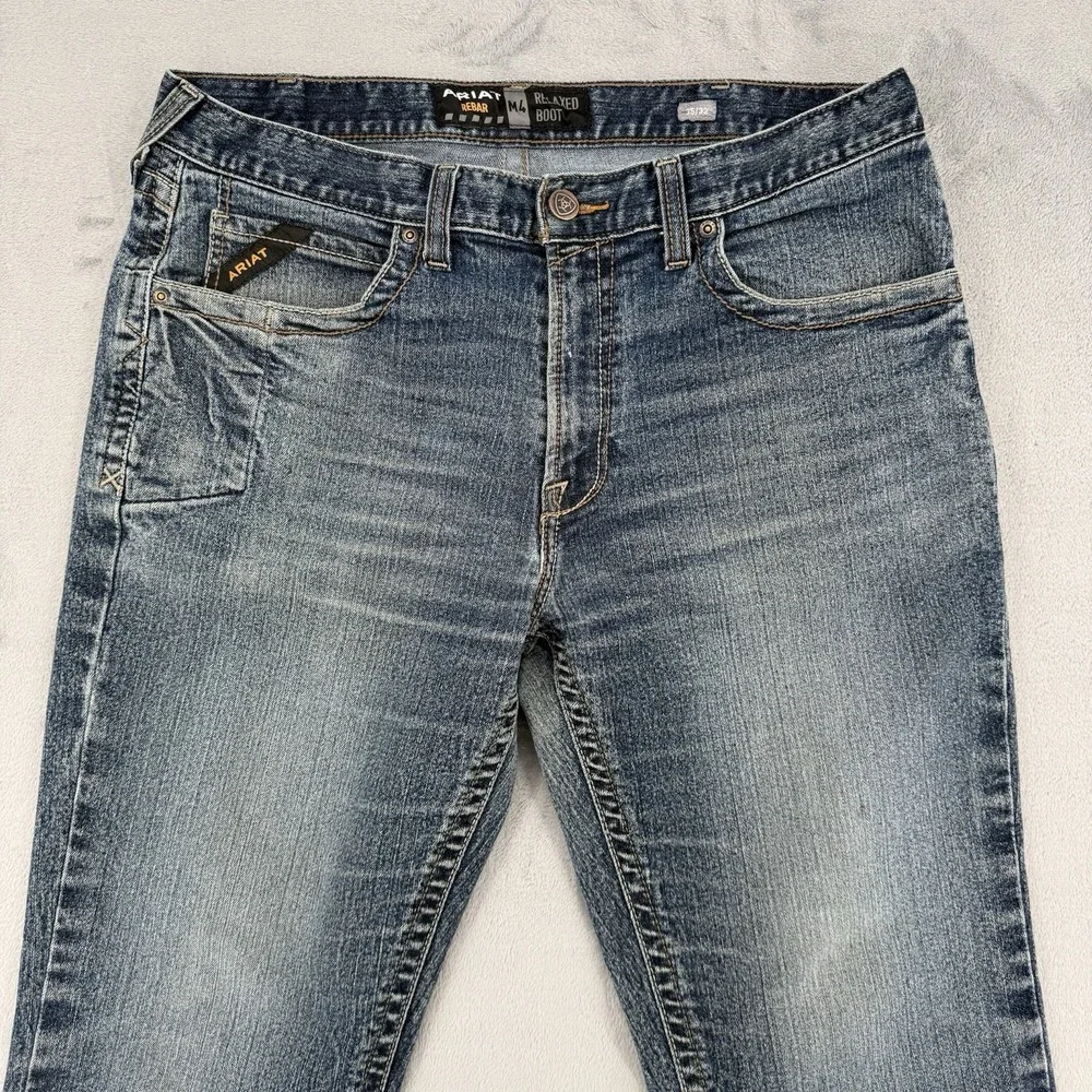 Ariat Rebar M4 Jeans Mens Size 35/32 Relaxed Boot Blue Denim Work Pants Stretch